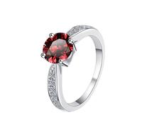 LCDIUDIU Womens 925 Sterling Silver Simple Open Adjustable Rings, Round Zircon 1Ct Cut Moissanite Promise Rings Finger Circlet Thumb Band Gemstone Jewelry Gift for Wedding Red