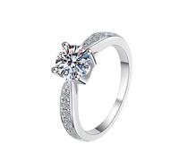 LCDIUDIU Womens 925 Sterling Silver Simple Open Adjustable Rings, Round Zircon 1Ct Cut Moissanite Promise Rings Finger Circlet Thumb Band Gemstone Jewelry Gift for Wedding Clear