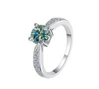 LCDIUDIU Womens 925 Sterling Silver Simple Open Adjustable Rings, Round Zircon 1Ct Cut Moissanite Promise Rings Finger Circlet Thumb Band Gemstone Jewelry Gift for Wedding Blue-Green