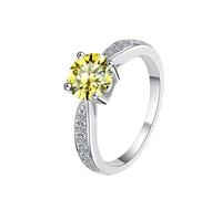 LCDIUDIU Womens 925 Sterling Silver Simple Open Adjustable Rings, Round Zircon 1Ct Cut Moissanite Promise Rings Finger Circlet Thumb Band Gemstone Jewelry Gift for Wedding Yellow
