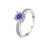 LCDIUDIU Womens 925 Sterling Silver Simple Open Adjustable Rings, Round Zircon 1Ct Cut Moissanite Promise Rings Finger Circlet Thumb Band Gemstone Jewelry Gift for Wedding Color