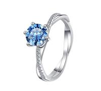 LCDIUDIU Womens 925 Sterling Silver Simple Open Adjustable Rings, Twist Shape Inlay Round Cut 1Ct Moissanite Promise Rings Finger Circlet Thumb Band Gemstone Jewelry Gift for Wedding Blue