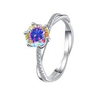 LCDIUDIU Womens 925 Sterling Silver Simple Open Adjustable Rings, Twist Shape Inlay Round Cut 1Ct Moissanite Promise Rings Finger Circlet Thumb Band Gemstone Jewelry Gift for Wedding Color