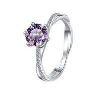 LCDIUDIU Womens 925 Sterling Silver Simple Open Adjustable Rings, Twist Shape Inlay Round Cut 1Ct Moissanite Promise Rings Finger Circlet Thumb Band Gemstone Jewelry Gift for Wedding Purple