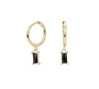 LCDIUDIU Womens 925 Sterling Silver Sleeper Hinged Small Hoop Earrings, Hypoallergenic 18K Gold Plated Square Zircon Drop Dangle Charm Earring Elegant Cartilage Jewelry Gift Gold Black Zircon