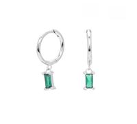 LCDIUDIU Womens 925 Sterling Silver Sleeper Hinged Small Hoop Earrings, Hypoallergenic 18K Gold Plated Square Zircon Drop Dangle Charm Earring Elegant Cartilage Jewelry Gift Silver Green Zircon