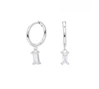 LCDIUDIU Womens 925 Sterling Silver Sleeper Hinged Small Hoop Earrings, Hypoallergenic 18K Gold Plated Square Zircon Drop Dangle Charm Earring Elegant Cartilage Jewelry Gift Silver White Zircon