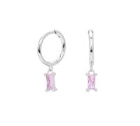 LCDIUDIU Womens 925 Sterling Silver Sleeper Hinged Small Hoop Earrings, Hypoallergenic 18K Gold Plated Square Zircon Drop Dangle Charm Earring Elegant Cartilage Jewelry Gift Silver Pink Zircon