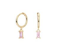 LCDIUDIU Womens 925 Sterling Silver Sleeper Hinged Small Hoop Earrings, Hypoallergenic 18K Gold Plated Square Zircon Drop Dangle Charm Earring Elegant Cartilage Jewelry Gift Gold Pink Zircon