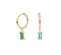 LCDIUDIU Womens 925 Sterling Silver Sleeper Hinged Small Hoop Earrings, Hypoallergenic 18K Gold Plated Square Zircon Drop Dangle Charm Earring Elegant Cartilage Jewelry Gift Gold Green Zircon