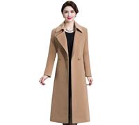 LCDIUDIU Women'S Camel Winter Woolen Blend Long Trench Coat,Notched Lapel Double Breasted Blazers Mid-Length Jacket, Autumn Warm Long Sleeve Slim Fit Elegant Belted Outwear With Pocket,S