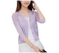 LCDIUDIU Women'S Cardigans, Women’S Floral Mesh Bolero Shrug Cardigans Summer Blouse Ladies 3/4 Sleeve Shrug Top Knitted Sweater Slim Hollow Out Lightweight Jacket Cover-Up For Dress Girls,Lilac,Xl