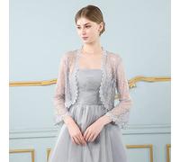 LCDIUDIU Women'S Cardigans, Women’S Lace Floral Shrug 1920S Summer Blouse Flared Short Sleeves Cardigans Open Front Cropped Shrug Wedding Shawl Lightweight Jacket Shawl And Wraps For Dress,Gray,Xl