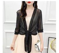 LCDIUDIU Women'S Cardigans,Women'S Bolero Cardigan Elegant Solid Color 3/4 Sleeve Shrug Jacket Open Front Summer Front Tie Sheer Mesh Cardigan Sexy V-Neck Dresses Cover-Up For Festival Party,Black,L