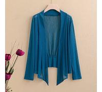 LCDIUDIU Women'S Cardigans,Women'S Chiffon Bolero Cardigan Elegant Plain Long Sleeve Shrug Jacket Open Front Summer Front Tie Sheer Cardigan Sexy V-Neck Dresses Cover-Up For Festival Party,Teal,L