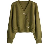 LCDIUDIU Women'S Cardigans,Women'S Short Knitted Cardigans Fashion Plain Olive Green Irregular V Neck Long Sleeve Button Open Front Sweaters Cardigan Autumn Loose Soft Knit Outerwear Jacket,1 Fit S,L