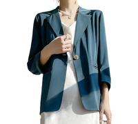 LCDIUDIU Womens Casual Summer 3/4 Sleeve Silky Satin Lightweight Blazer, Camel Suit Notch Lapel One Button Cardigan Transitional Suit Jacket Formal Office Work Wear Outerwear Tops Blue L