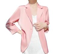LCDIUDIU Womens Casual Summer 3/4 Sleeve Silky Satin Lightweight Blazer, Camel Suit Notch Lapel One Button Cardigan Transitional Suit Jacket Formal Office Work Wear Outerwear Tops Pink L