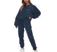 LCDIUDIU Womens Corduroy Co Ord Sets, Beige Long Sleeve Crew Neck Pullover Sweatshirt Tops And Elastic Waist Side Pockets Jogging Pants 2 Piece Outfits Fall Winter Lounge Wear Sets Dark Blue S