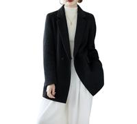 LCDIUDIU Womens Double Breasted Wool Blazer, Black Long Sleeves Notched Lapels Work Office Formal Suit Jacket Fall Winter Warm Midi Trench Coat Elegant Overcoat with Pocket Gray Black Xs