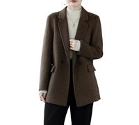 LCDIUDIU Womens Double Breasted Wool Blazer, Black Long Sleeves Notched Lapels Work Office Formal Suit Jacket Fall Winter Warm Midi Trench Coat Elegant Overcoat with Pocket Brown Xs