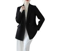 LCDIUDIU Womens Double Breasted Wool Blazer, Black Long Sleeves Notched Lapels Work Office Formal Suit Jacket Fall Winter Warm Midi Trench Coat Elegant Overcoat with Pocket Black Xs