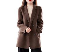 LCDIUDIU Womens Double Breasted Wool Blazer, Brown Long Sleeves Notched Lapels Midi Trench Coat Fall Winter Warm Work Office Formal Suit Jacket Elegant Overcoat with Pocket Brown Xs