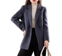 LCDIUDIU Womens Double Breasted Wool Blazer, Brown Long Sleeves Notched Lapels Midi Trench Coat Fall Winter Warm Work Office Formal Suit Jacket Elegant Overcoat with Pocket Dark Gray Xs