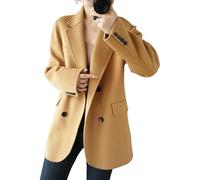 LCDIUDIU Womens Double Breasted Wool Wedding Blazer Jacket, Black Long Sleeves Notched Lapels Cashmere Cardigan Coat Fall Winter Warm Work Office Elegant Suit Overcoat Camel Xs
