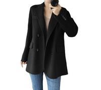 LCDIUDIU Womens Double Breasted Wool Wedding Blazer Jacket, Black Long Sleeves Notched Lapels Cashmere Cardigan Coat Fall Winter Warm Work Office Elegant Suit Overcoat Black Xs