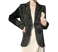 LCDIUDIU Women'S Floral Leaf Jacquard Blazer Black Suit Jackets, Long Sleeve Notched Lapels Tradition Buckle Cardigan Transitional Jacket Causal Formal Office Work Chinese Outerwear Tops Black Xl