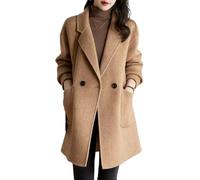 LCDIUDIU Women'S Herringbone Pattern Woolen Midi Trench Coat,Camel Notched Lapels Long Sleeves Buttons Tweed Outerwear Fall Winter Casual Transition Suit Jackets With Pocket,L