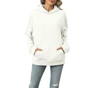 LCDIUDIU Women'S Hooded Sweatshirt, Light Grey Solid Colour Long Sleeve Pullover Hoodies Casual Loose Fit Jogging Exercise Hoody Lightweight Top White S