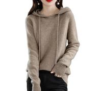 LCDIUDIU Womens Knitted Hoodies, Camel Hood Drawstring Raglan Sleeves Cable Knit Pullover Sweater Sweatshirt Spring Autumn Casual Fitted Basic Jumpers Cropped Tops Khaki S