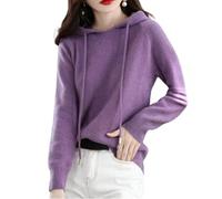 LCDIUDIU Womens Knitted Hoodies, Camel Hood Drawstring Raglan Sleeves Cable Knit Pullover Sweater Sweatshirt Spring Autumn Casual Fitted Basic Jumpers Cropped Tops Purple M