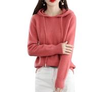 LCDIUDIU Womens Knitted Hoodies, Camel Hood Drawstring Raglan Sleeves Cable Knit Pullover Sweater Sweatshirt Spring Autumn Casual Fitted Basic Jumpers Cropped Tops Dark Pink L
