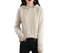 LCDIUDIU Womens Knitted Hoodies, Camel Hood Drawstring Raglan Sleeves Cable Knit Pullover Sweater Sweatshirt Spring Autumn Casual Fitted Basic Jumpers Cropped Tops Beige L