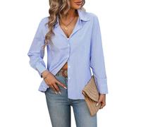 LCDIUDIU Women'S Long Sleeve Stripe Formal Office Shirts Jacket Shacket,Green Tunic Tops T Shirts Blouses Lapel Cardigan Button Down Shirts Fashion Casual Outwear Tee Shirts,Blue,M