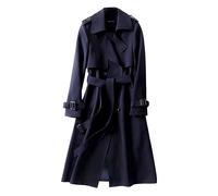 LCDIUDIU Womens Long Trench Coat Double-Breasted Lapel Long Sleeve Windproof Jacket with Belt Pocket Lightweight Outwear Casual Work Office Spring Fall Navy Xl