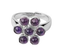 LCDIUDIU Womens Natural Stone Rings, Silver Flower Inlay Round Natural Reiki 7 Chakras Energy Stone Open Adjustable Finger Circlet Thumb Band Jewelry Gift for Girlfriend Wife Purple Amethyst