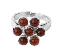LCDIUDIU Womens Natural Stone Rings, Silver Flower Inlay Round Natural Reiki 7 Chakras Energy Stone Open Adjustable Finger Circlet Thumb Band Jewelry Gift for Girlfriend Wife Red Agate