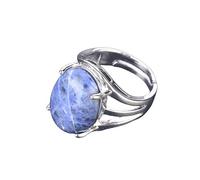LCDIUDIU Womens Natural Stone Rings, Silver Setting Hollow Oval Reiki Howlite Energy Gem Open Adjustable Finger Circlet Thumb Band Jewelry Gift for Girlfriend Wife Mom Sodalite
