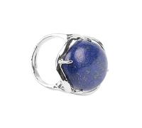 LCDIUDIU Womens Natural Stone Rings, Silver Setting Oval Reiki Malachite Energy Gem Open Adjustable Finger Circlet Thumb Band Jewelry Gift for Her Girlfriend Wife Mom Lapis Lazuli