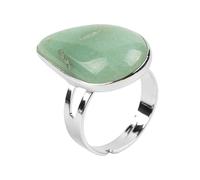 LCDIUDIU Womens Natural Stone Rings, Silver Setting Water Drop Reiki Black Obsidian Energy Gem Adjustable Finger Circlet Thumb Band Jewelry Gift for Girlfriend Wife Mom Green Aventurine