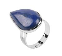LCDIUDIU Womens Natural Stone Rings, Silver Setting Water Drop Reiki Black Obsidian Energy Gem Adjustable Finger Circlet Thumb Band Jewelry Gift for Girlfriend Wife Mom Lapis Lazuli