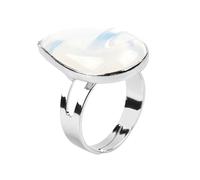 LCDIUDIU Womens Natural Stone Rings, Silver Setting Water Drop Reiki Black Obsidian Energy Gem Adjustable Finger Circlet Thumb Band Jewelry Gift for Girlfriend Wife Mom Opal