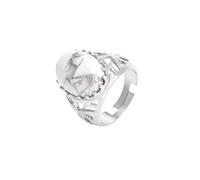LCDIUDIU Womens Natural Stone Wide Rings, Silver Hollow Setting Oval Reiki Opal Energy Gem Open Adjustable Finger Circlet Thumb Band Jewelry Gift for Girlfriend Wife Mom Howlite