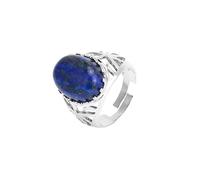 LCDIUDIU Womens Natural Stone Wide Rings, Silver Hollow Setting Oval Reiki Opal Energy Gem Open Adjustable Finger Circlet Thumb Band Jewelry Gift for Girlfriend Wife Mom Lapis