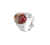 LCDIUDIU Womens Natural Stone Wide Rings, Silver Hollow Setting Oval Reiki Opal Energy Gem Open Adjustable Finger Circlet Thumb Band Jewelry Gift for Girlfriend Wife Mom Mahogany Stone