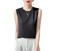 LCDIUDIU Women's Sleeveless Knitted Vest, Beige Plain Crew Neck Lightweight Thin Knit Pullover T-Shirt Summer Stylish Slim Fit Daily Party Work Crop Tank Top Black S